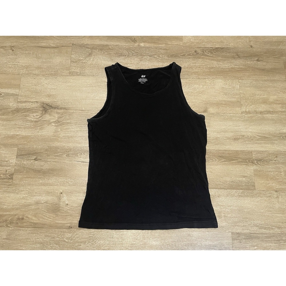 H&M Men's Sz M Black Cotton Sleeveless Tank Top Lightweight Basics Regular Fit